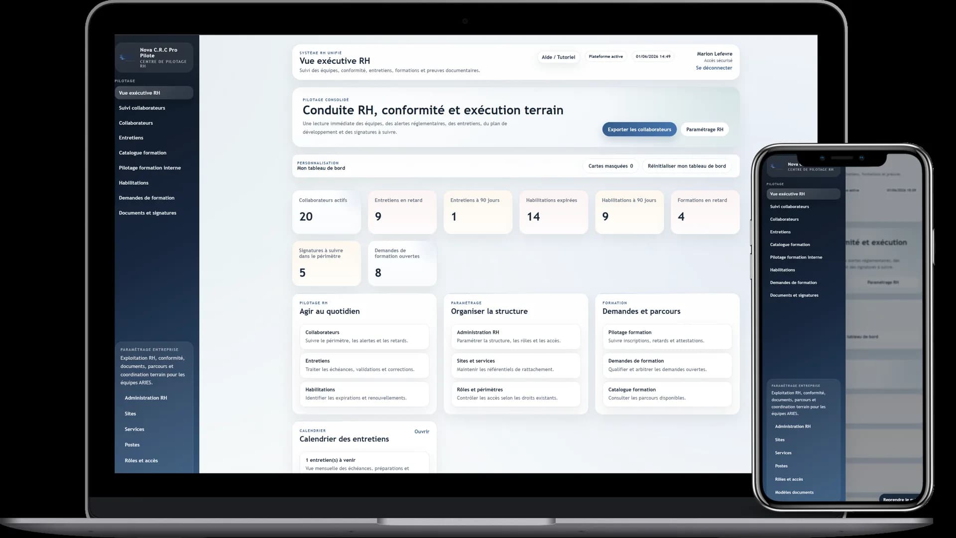 Interface de dashboard métier pour piloter des indicateurs